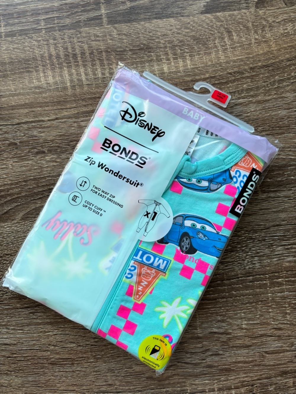 Bonds Baby Zip Wondersuit - Aqua & Pink Cars Print